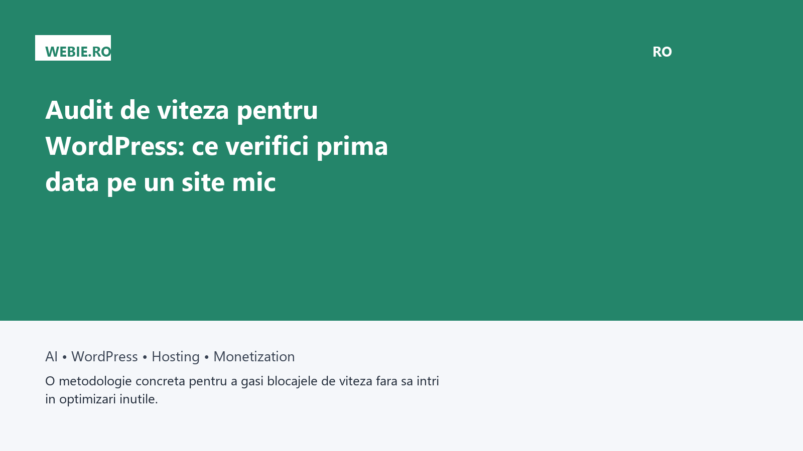 Audit de viteza pentru WordPress: ce verifici prima data pe un site mic