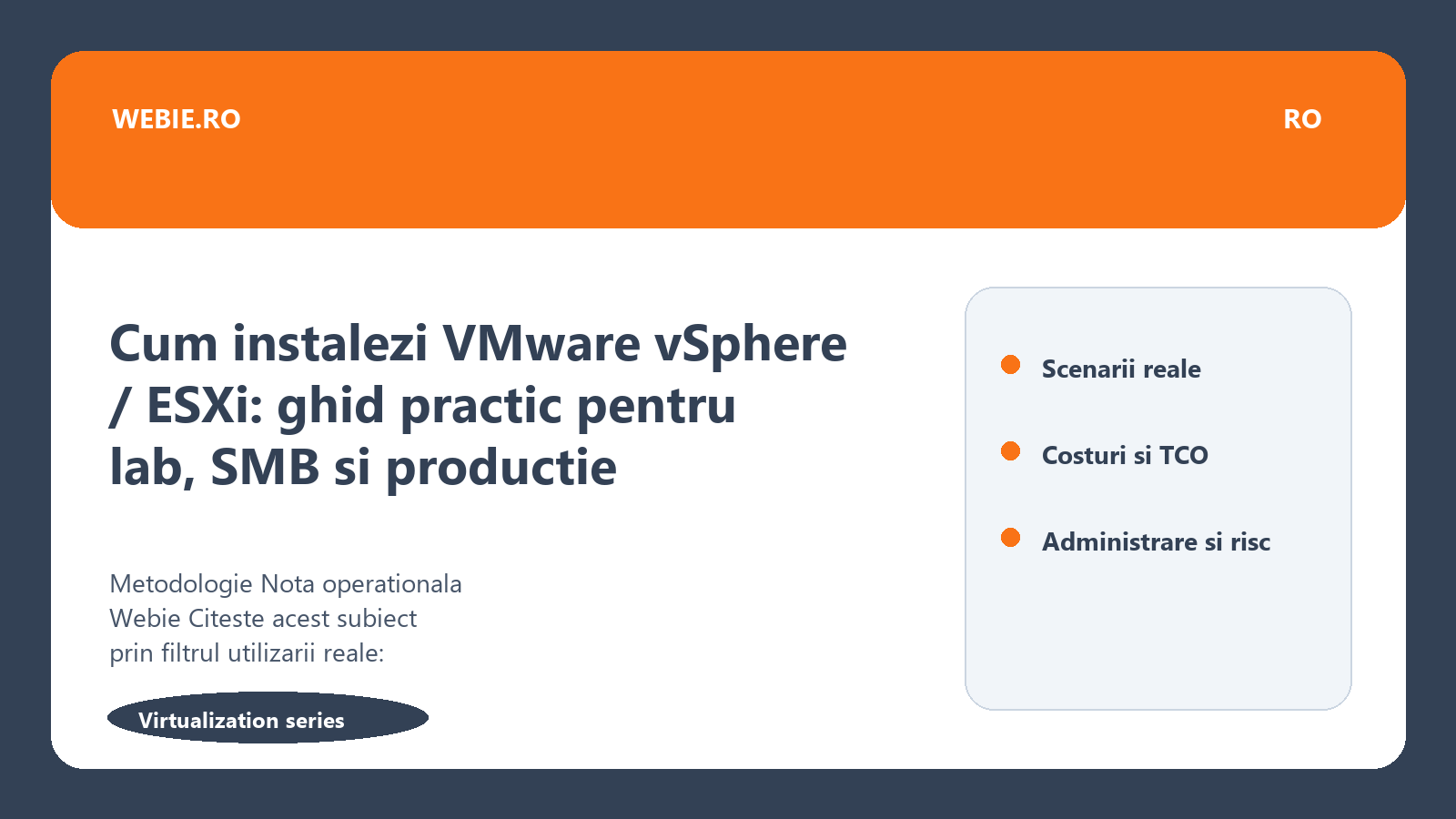 Ilustratie editoriala pentru Cum instalezi VMware vSphere / ESXi: ghid practic pentru lab, SMB si productie